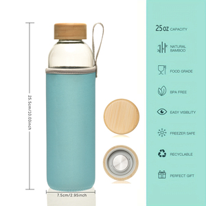 Botella de <span class=keywords><strong>Agua</strong></span> de Vidrio de 750 ml con Funda Colorida, Tapa de Bambú <span class=keywords><strong>Natural</strong></span>, Diseño Novedoso, Agarre Ergonómico, Ecológica, con Infusor, Apta para <span class=keywords><strong>Agua</strong></span> Hirviendo - Product Image 5