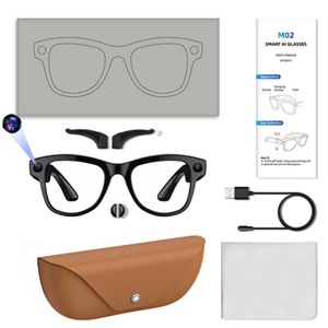 M02 Smart Ai <b>Glasses</b> 13Mp Camera Bluetooth Music Player With Leather <b>Case</b> And Charging Cable - Product Image 1