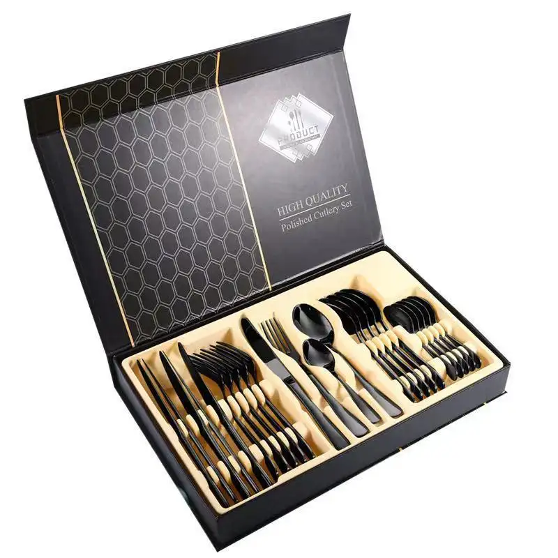 Wholesale High Quality Luxury Silverware Set Gold Flatware 24pcs Stainless Steel Cutlery Set With Box