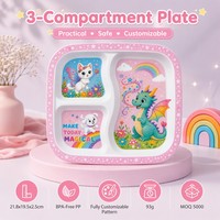 Écologique Dessin Animé Motif PP Plateau Portable Sûr Séparé En Plastique Assiette Plat Enfants À Manger De Qualité Alimentaire Vaisselle Ensemble En Gros
