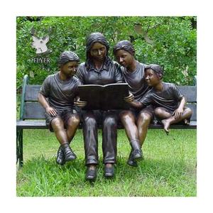 Decoración de Jardín, Estatua de Bronce Fundido de Pareja Mayor con Niños, Estatua de Bronce de Tamaño Real de Abuelos con Descendientes en un Banco - Product Image 5