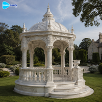 Pavillon de jardin en marbre blanc sculpté à la main, structure extérieure classique écologique pour villa, domaine, mariage, aménagement paysager