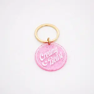 Canyuan custom keychain accessories pink round acrylic keytags for customize logo self defense keychain set