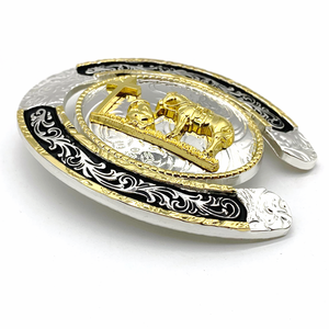 Hebilla Deslizante Bolo Retro de Estilo Western con Diseño de Herradura y Gallo, Bicolor Oro y Plata, de Aleación, para Cinturón de Vaquero, Adorno de Joyería - Product Image 2