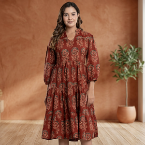 Vestido Midi Tipo Bata con Botones, Estampado Floral, 100% Algodón, Transpirable, Ecológico, Corte en A, Casual, para Fiesta, para Mujer - Product Image 2