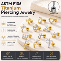JIAXIN ASTM F136 Titanio de grado implante con circonita, pendientes de labret sin rosca con sistema push-pin para tragus y hélice, joyería para piercing corporal