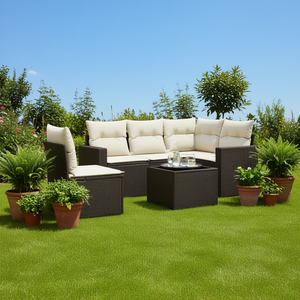 Ensemble de canapés de jardin de taille moyenne en rotin PE marron avec housses amovibles, mobilier d'extérieur au design contemporain - Product Image 2