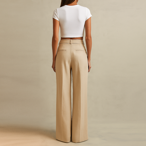 تصاميم جديدة أزياء مخصصة حسب الطلب OEM ملابس نسائية بناطيل بقصة رسمية ذات ثنيات مفصلة للنساء - Product Image 2