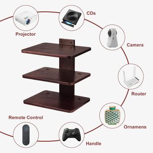 <b>Wall</b>-<b>mounted</b> Wooden Floating <b>Shelf</b> 3-tier Storage Rack For Player Router Organizer - Product Image 2