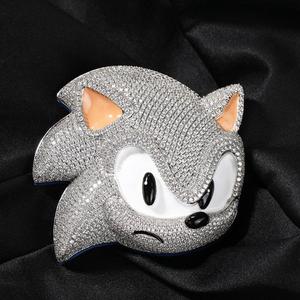 Collier Pendentif Lumineux Sonic the Hedgehog Personnage de Dessin Animé Rappeur Hip Hop en Laiton Zircon 9mm Chaîne <span class=keywords><strong>Cuban</strong></span> Link Iced Out - Product Image 1
