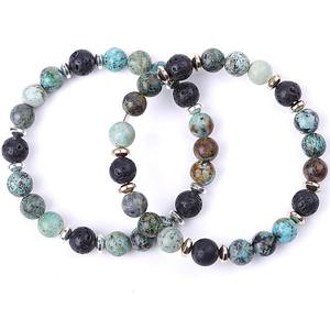 Bracelet en perles de pierre de lave turquoise naturelle mate, breloque entretoise en métal, perles, huile essentielle, parfum, bijoux diffus pour femmes et hommes - Product Image 6