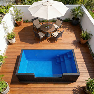 Piscine sereine avec une surface d'eau calme et un aménagement paysager minimaliste - Product Image 5