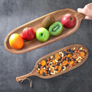 Bandeja de servir rectangular de madera de acacia con asa para exhibir té, café, frutas y pasteles, color marrón sólido - Product Image 4