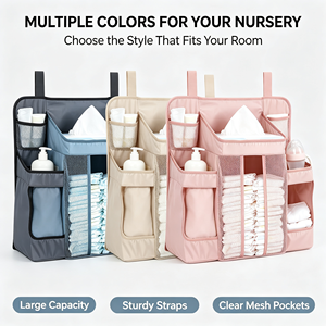 Sturdy <strong>Baby</strong> Diaper <strong>Caddy</strong> &amp; Nursery Organizer Hanging Playard Organizer Gray Travel Car Use - Product Image 1