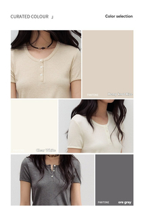 <span class=keywords><strong>T</strong></span>-<span class=keywords><strong>shirt</strong></span> Slim-Fit da <span class=keywords><strong>Donna</strong></span> Coreana in <span class=keywords><strong>Lino</strong></span>/Cotone a Righe o Tinta Unita con Logo Personalizzato Stampa 3D Puff MOQ 20 Manica Corta - Product Image 3