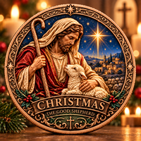Pièce commémorative personnalisée en cuivre fin .999 de 1 oz, Noël et Nouvel An, Bon Pasteur, relief 3D, impression UV couleur, religieuse