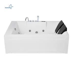 Baignoire tourbillon en acrylique de 72 po, jets d'eau rectangulaires d'hydromassage pour 2 personnes, baignoire à double extrémité en alcôve et spa