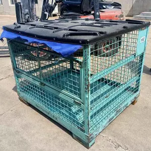 Desconto de estoque caixa industrial palete dobrável empilhável aço metal crates de armazenamento