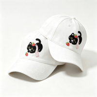 Casquette de baseball en coton blanc avec broderie animale adorable (Fraise, Chat noir), style Dad Hat, pour cadeau, fourniture directe usine, commandes en gros