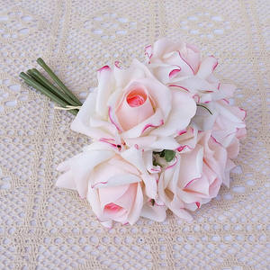 F62 فاخر حرير اصطناعي بورجوندي أبيض وردي زهور بيع بالجملة لمس حقيقي ورود عالية الجودة زهور زينة لحفلات الزفاف - Product Image 3