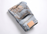 Pantalon à insigne détruit vieilli personnalisé Art Patches Skinny Biker Jean blanc Pantalon slim pour hommes Jeans en jean
