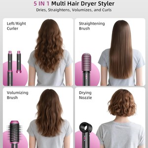 5 In 1 Hot Air Comb Multi Functional Hair Dryer With Auto Curling Negative Ion Brushless Motor Pink And Black - Product Image 2