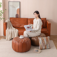 Pouf rond en similicuir avec housse de rangement rembourrable, repose-pieds, siège de sol pour salon, canapé, pour vêtements usagés et jouets