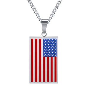Collar con colgante de bandera americana, diseño geométrico rectangular de 22mm, color dorado y plateado, joyería de regalo para uso diario - Product Image 4