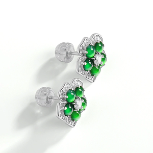 High-end natural A-grade jadeite green flower-shaped <b>stud</b> <b>earrings</b>, made of jade, <b>set</b> with S925 <b>silver</b>, for women - Product Image 3