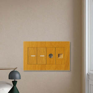 Interrupteur 2 gangs 1 voie + prise <span class=keywords><strong>TV</strong></span> + téléphone, panneau en bois grainé, qualité supérieure, norme britannique, prix d'usine du fabricant - Product Image 3