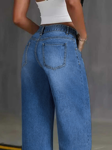 <span class=keywords><strong>Pantalon</strong></span> en jean respirant de haute qualité pour <span class=keywords><strong>femme</strong></span>, coupe large, taille mi-haute, design simple, délavage clair, tissé uni, hiver automne printemps - Product Image 5