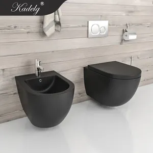 Sanitary Ware Bathroom Set Wc Toilets Pot Ceramic Wall Mounted Matt Black Best Bidet Toilet