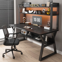 Bureau d'ordinateur en bois avec bibliothèque intégrée, bureau d'apprentissage et d'écriture réglable pour chambre à coucher, bureau à domicile, établi