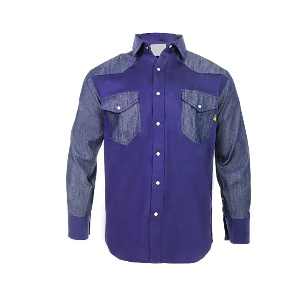 Fire Retardant Long Sleeve Twill Snap Front Cotton Shirt/ Left right pocket FR Cotton Shirt