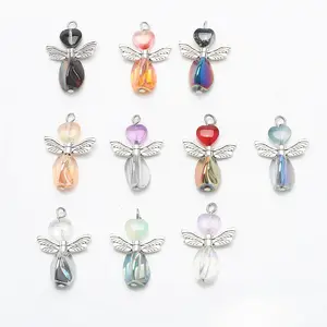 ZHB Wholesale Unique Design Crystal Heart Stone Beads Silver Charms Wing Spacers Goblet Pendant Wine Glass Decoration for Party