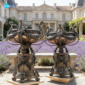 Estatua <span class=keywords><strong>de</strong></span> Ángel Pequeño <span class=keywords><strong>de</strong></span> Bronce Pulido Antiguo, Macetero Clásico Grande Grabado para Decoración <span class=keywords><strong>de</strong></span> Lujo en Villas y Jardines - Product Image 4