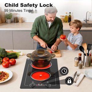 Table de cuisson électrique VBGK 110V 2100W 2 brûleurs, <span class=keywords><strong>vitrocéramique</strong></span>, encastrable, commande par bouton, 9 niveaux de puissance, verrouillage enfant, minuterie - Product Image 6