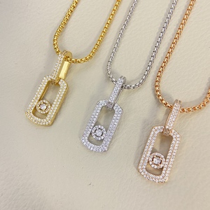 Collares de Plata de Ley 925 con Circonita para Mujer - Cadena de Eslabones Cuadrados Geométricos Chapados en Oro de Moda, Regalo para Compromiso, Boda, Fiesta - Product Image 1