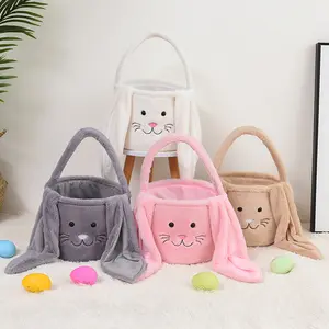 Pasqua morbido lungo orecchie di coniglio coniglietto caramelle regali stoccaggio Tote Bags peluche cesto pasquale simpatico coniglietto Puffy Faux Fur cestino pasquale