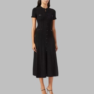 Abiti Estivi da Donna all'Ingrosso di Alta Qualità, Eleganti Vestiti in Maglia con Bottoni, Maniche in Pizzo Traforato e Spacco, Modello a Linea A - Product Image 4