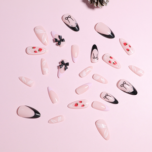 <span class=keywords><strong>Manucure</strong></span> française couverture complète en plastique 24 pièces mignon arc fraise point diamant <span class=keywords><strong>dentelle</strong></span> élément portable longue durée ongles de doigt - Product Image 4