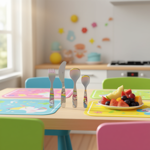 Ensemble de couverts pour enfants Licorne 4 pièces : fourchette, couteau, cuillère, cuillère à soupe pour repas des enfants - Product Image 3