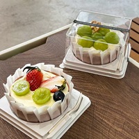 Boîte d'emballage pour gâteau soufflé aux fruits, mousse au chocolat avec purée de pommes de terre, boîte d'emballage transparente pour dessert basque de quatre pouces