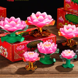 Velas con Forma de Flor de Loto con Portavelas Dorado, Velas Religiosas para Meditación en el Templo - Product Image 4