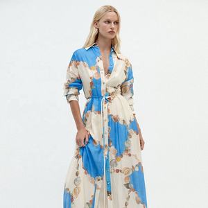 Robe longue maxi d'été 2025 à imprimé marin uni, fermeture boutonnée, manches longues, pour femme, vêtement élégant, OEM ODM - Product Image 1
