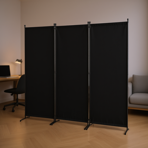 Divisor de Habitaciones Moderno de 3 Paneles de Tela Negra, Biombo Plegable para Oficina, Dormitorio, Estudio, Diseño Minimalista, Estructura de Hierro - Product Image 2