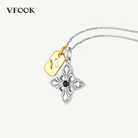Collier avec pendentif croix bicolore VFOOK, breloque de remplacement pour porte-nom, en argent sterling 925 plaqué or 14 carats, pour femme