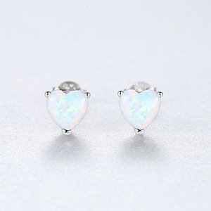 Wholesale S925 Sterling Silver Jewelry Heart Cut Blue Opal Stud <b>Earrings</b> for Women Girl Daily Wear <b>Fine</b> - Product Image 6