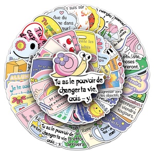 50 autocollants graffiti inspirants français, phrases et phrases à énergie <span class=keywords><strong>positive</strong></span>, tasse d'eau décorative étanche et - Product Image 5