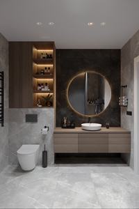 Meuble-lavabo de salle de bain <span class=keywords><strong>mural</strong></span> gris sur mesure avec plusieurs espaces de rangement, vasque intégrée en céramique et <span class=keywords><strong>miroir</strong></span> intelligent - Product Image 4